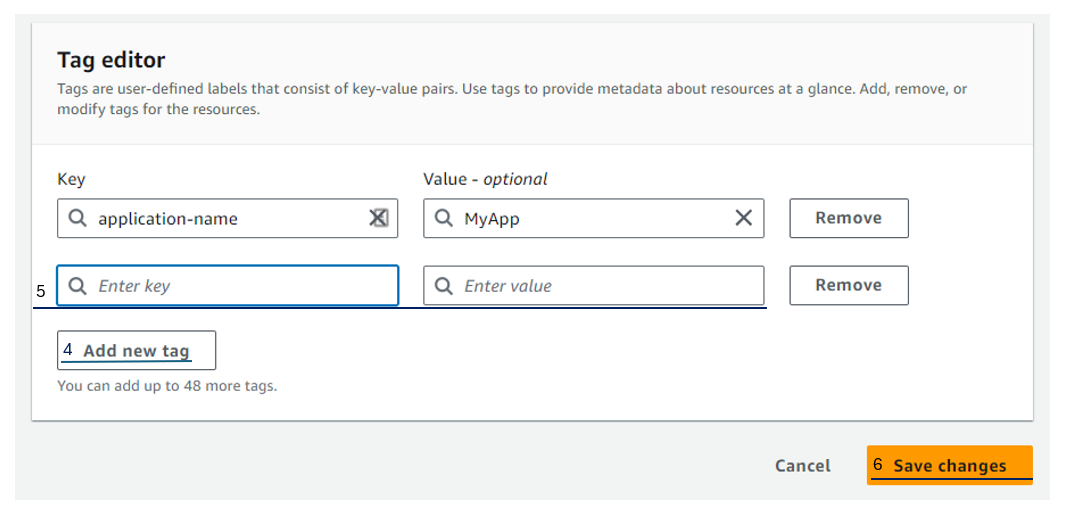 Steps 4 to 6 on Steps to tag your database
