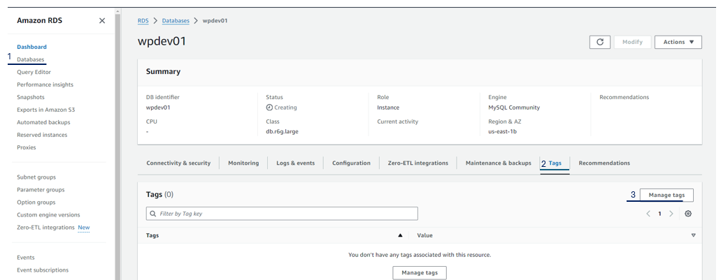 Steps 1 to 3 on "Steps to tag your database"